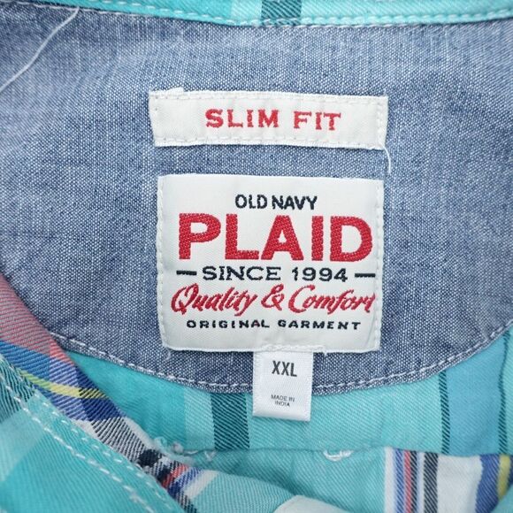 Old Navy Shirt Men's 2XL Multicolor Plaid Collared Slim Fit Casual Button-Down - Picture 6 of 7